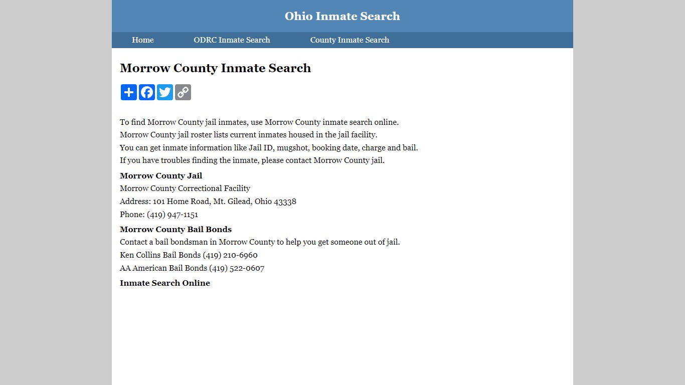 Morrow County Inmate Search
